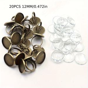 TEMU 20 세트 조절 가능한 구리색 반지 홀더, 투명한 액세스 - 1.2/1.4/1.6/1.8/2.0cm, DIY 보석 만들기에 적합한 빈 금속 반지 베이스, 할로윈 및 추수감사절 공예, 보석 만들기 용품, 보석 만들기 액세서리, 돔 모양의 보석, 금속 마감 반지