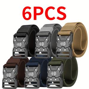 TEMU 6pcs 남성용 나일론 벨트 - 퀵 리리즈 버클 포함, 통기성, 편안함, 스타일리시 - 청바지 및 야외 훈련용, 블랙과 화이트 액센트, 조절 가능한 스트랩 디자인