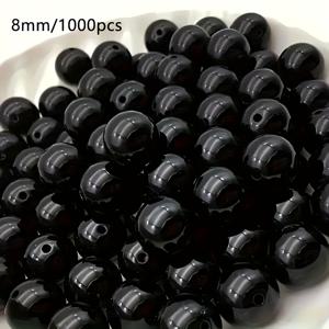 TEMU 1000개 블랙 아크릴 비즈, 6/8mm 라운드 장식용 비즈, DIY 액세서리 제작 및 목걸이·팔찌 만들기, 카니발 & 발렌타인데이 캐주얼 테마 세트