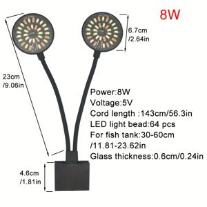 TEMU USB 수족관 LED 조명 어항 클립 램프 풀 스펙트럼 식물 성장 조절 가능 밝기 360° 회전 장식등