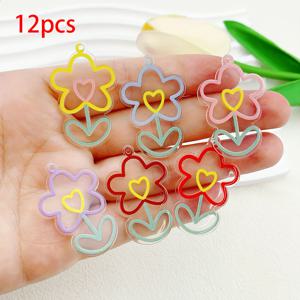TEMU 12개의 아크릴 마카롱 컬러 투명 꽃 펜던트 DIY 귀걸이, 목걸이, 가방 버클 및 액세서리 재료용.