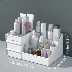 TEMU 1pc 흰색 플라스틱 화장품 정리함 - 대용량 화장품 보관함, 립스틱 및 정리함, 카운터탑 드레스링 테이블, 전원 필요 없음, 가정 또는 욕실에 이상적, 화장품 정리함 보관함|화장대|립스틱