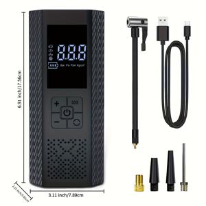 TEMU 150 PSI 휴대용 타이어 공기 주입기 LED 디스플레이 및 타이어 압력 게이지 포함 - USB 충전식 에어 펌프, 대용량 배터리, 컴팩트 스마트 에어 펌프, , 자전거, 자동차 타이어용 다중 커넥터, 내구성 있는 구조, 휴대용 자동차 타이어 에어 펌프, 타이어용 공기 압력 펌프, 장시간 사용 가능한 배터리, 야외 모험가용|타이어