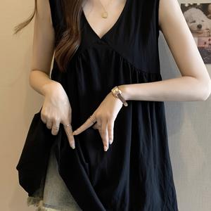 TEMU 여성용 우아한 블랙 V넥 시폰 스파게티 서스펜더 드레스 - 반투명 A라인 여름 탑, 플레어드 헴 루즈핏 캐주얼~세미포멀 프렌치 돌 셔츠 블라우스 비치웨어 & 캐주얼 의상