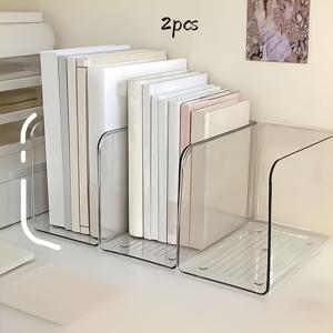 TEMU 트렌디 2025 아크릴 북엔드 2pcs, 데스크탑 정리함 & 스터디용 멀티 레이어 파일 홀더, 컴팩트 공간 절약 디자인, 책&문구류