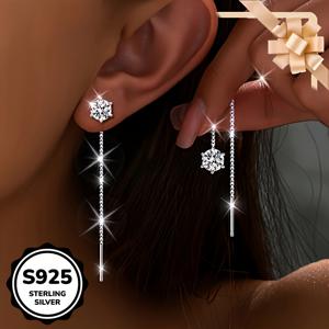 TEMU 여성용 우아한 매달린 귀걸이 2개 세트, 반짝이는 합성 지르코니아 포함 - 6갈래 디자인, 925 스털링 실버, 일상 착용 및 해변 휴가, 특별한 날에 완벽함, 어머니의 날 또는 결혼식 신부 들러리 선물로 이상적, 해변 액세서리 | 반짝이는 귀걸이 | 내구성 있는 주얼리