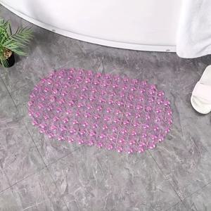 TEMU 1pc, 미끄럼 방지 PVC 타원형 샤워 욕조 매트, 낮은 털, 손세척만 가능, 크리스마스 욕실 러그, 기계 제작, 플라스틱 바닥, 547.14gsm, 두께 0.4cm