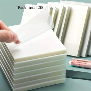 TEMU 200장짜리 투명 스티커 노트 4팩, 2.95X2.95인치 크기의 정사각형 자가 접착 노트패드, 저널링 및 책에 주석을 달기에 이상적이며, 학교 및 사무실에서 정리하는 데 완벽합니다.