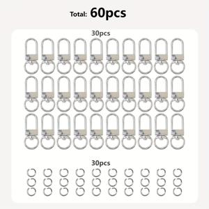 TEMU 60개 패키지 회전형 주석 합금 게잡이 클래프, 키링 및 철제 오픈 링, 키체인, 가방, 장식, 보석 만들기, 금색 및 은색, 스포츠 및 축제 테마, 여성용 장식 금속 키링, 생일 선물, 전원 없음|반지|키링|키링부자재