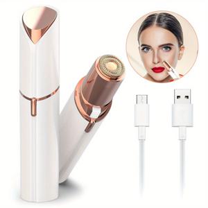 TEMU HATTEKER 여성용 전기 제모기 & 입술 면도기 - USB-C로 충전되는 휴대용 제모기, 무선 작동, 인체공학적 디자인, 얼굴, 눈썹, 입술, 비키니 라인용 교체 가능한 헤드 - 컴팩트하고 여행에 편리한 화이트 & 옵션, USB 충전 케이블 포함