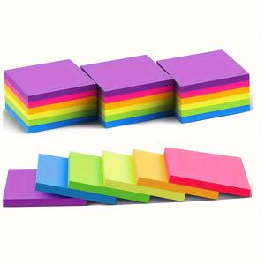 TEMU 6색 형광 접착 메모지, 3x3인치, 밝은 색상의 자체 접착 메모지, 쉽게 붙일 수 있음, 가정 및 사무실용 메모장