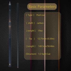 TEMU 12.75mm 멀티 레이어 탄소 섬유 풀 큐 - 하이퍼스핀 블랙 테크 샤프트, 스테인레스 퀵 리리즈 조인트 및 눈부신 금속 마감 | 미국 9-볼 및 카롬용 균형된 무게, 부드러운 플레이 | 아버지의 날/어머니의 날 선물에 이상적|게임