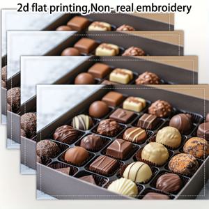 TEMU 4개입 2D 평면 프린팅 서빙 플레이트 패드 초콜릿 선물 상자 이미지, 가족 모임, 실내 레스토랑, 주방, 파티, 캠핑 및 식탁 장식용 RRWYAI0184