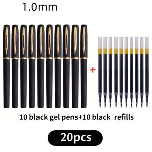 TEMU 20개의 블랙 젤 펜, 대용량으로, 0.5/0.7/1.0 밀리미터의 팁을 특징으로, 비즈니스, 사무실 사용, 서명, 학교 서예 연습, 그리고 일상적인 글쓰기에 적합합니다. 10개의 펜과 10개의 리필이 포함되어 있습니다.|캘리그라피