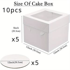 TEMU 10pcs 12인치 백화점 상자 보드 - 다층 케이크, 디저트 포장 및 베이킹 용품, 케이크 장식 용품을 위한 창문 케이크 상자