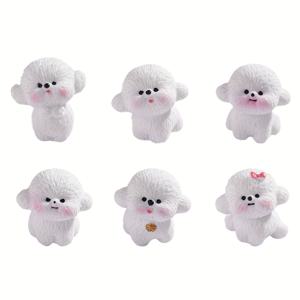 TEMU 6pcs 귀여운 개 레진 조각품 세트 - 만화 테마 미니어처 동물 장식, 자동차 걸이 액세서리 포함, DIY 미크로 랜드스케이프 및 데스크탑 디스플레이에 이상적, 크리스마스 및 실내/실외 사용에 적합, 미니어처 동물 장식