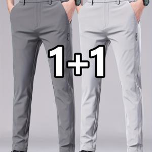 TEMU 투팩 다용도 남성 캐주얼 오피스 팬츠 2025 여름 슬림핏 고탄력 빠른 건조 통기성 아이슬리키 섬유 패브릭 스타일리시 직장형 바지, 봄가을 일본풍 아웃도어 웨어|냉장고바지|오피스룩|남자바지