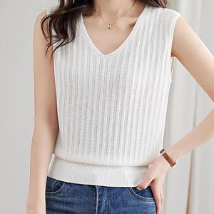 TEMU 여성용 여름 데일리 캐주얼 민소매 솔리드 편한 상의 패션 심플 브이넥 니트 나시 슬림소녀 SLIM GIRL