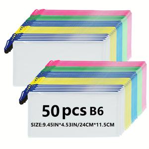 TEMU 50개 팩, (약 24X11.5 Cm) 블렌드 B6 클래식, 사무용품, 종이 보관, 화장품 및 여행, 연필 가방, 그림 보관, 메쉬 지퍼 가방, 학생용품, 방수 가방, 플라스틱