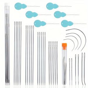 TEMU 38개의 장 바늘 세트 9.9cm에서 17.3cm까지 큰 눈 수술 바늘 인테리어 장식 바늘 가방 바늘 삼각형 바늘 아크 바늘 인형 퀼팅용 경고, 액세서리 색상 무작위