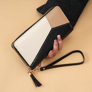 TEMU 다양한 카드 슬롯이 있는 여성 손목 지갑, 패션 지퍼 클러치 백, 컬러블록 패치워크 모바일 폰 가방