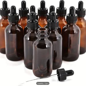 TEMU 60ml 호박색 유리 드로퍼 병, 보스턴 라운드 병, 티 컬러 유리 드로퍼, 에센셜 오일 샘플 화장품 향수 여행용 빈 병 - 보호