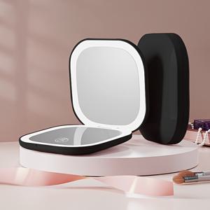 TEMU 3색 조절형 LED 메이크업 미러, 1X/2X / 3배율 이중면 접이식 휴대용 수납거울 - 선물·크리스마스Present·홈오피스에 적합