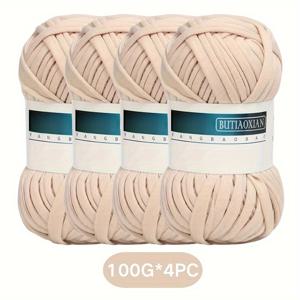 TEMU 4개 세트의 두꺼운 폴리에스터 실, 각각 100g, 무늬 티셔츠 실로 뜨개질과 바느질에 적합, DIY 바구니, 가방, 담요, 모자, 장난감, 목도리를 위한 부드러운 원단 실 - 다양한 색상