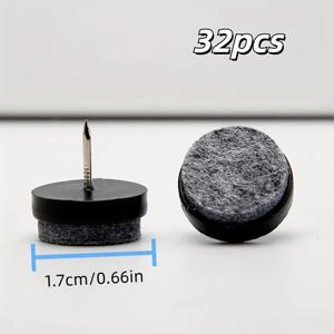 TEMU 32개 헤비 듀티 펠트 가구 슬라이더 - 0.66인치 라운드 못 박기 바닥 보호대, 목재 의자 및 테이블용, 광택 있는 블랙 마감