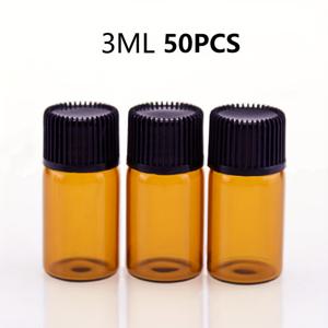 TEMU 50개 미니 에센셜 오일 병 - 1/2/3/5ml 호박색 유리 바이알과 오리피스 리듀서 및 캡 포함, 저자극성, 여행용 재충전 가능한 메이크업 샘플 용기