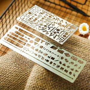 TEMU 스크랩북, 엠보싱 및 DIY 공예용 빈티지 스테인리스 스틸 스텐실 세트 2개 - 플래너, 여행 다이어리 및 노트북용 휴대용 중공 눈금자 디자인
