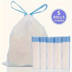 TEMU 75개 5롤, 초대형 끈으로 묶는 쓰레기 봉투 - 50*45 일회용 쓰레기 봉투, 내구성 있고 누수 방지 및 쉽게 찢을 수 있는 디자인, 거실, 침실, 욕실, 화장실, 주방, 사무실 위생 청소 용품에 적합, 필수 가정용 쓰레기 봉투|음식물쓰레기통