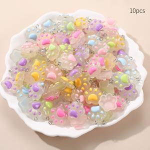 TEMU DIY 수제 팔찌, 귀걸이, 가방 끈, 보석, 열쇠고리, 펜던트 및 액세서리용 10개의 귀여운 카툰 고양이 발 모양 레진 펜던트 팩