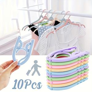 TEMU 랜덤 컬러 10pcs 휴대용 접이식 옷걸이 - 수납형 | 효율적인 스토리지 랙, 내구성 있는 플라스틱 멀티색상 의류 후크, & 드레서 정리에 적합한 필수품