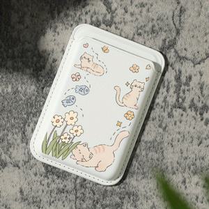 TEMU 고양이와 꽃을 그린 가죽 지갑 액세서리, iPhone 16/15/14/13/12 Pro Max용 자기 카드 홀더, 내장 보안 포켓이 있는 가죽 신용 카드 보관함, 패션적인 KA1 슬립 포켓 지갑
