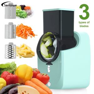 TEMU 3-in-1 USB 전기 야채 커터, 3가지 유형의 블레이드 - 과일과 야채를 슬라이싱, 셰이딩, 채핑하는 다용도 주방 도구, ABS 플라스틱 바디, 충전식 리튬 배터리, 주방 효율성 | 현대 주방 도구 | 내구성 있는 플라스틱|전동채칼