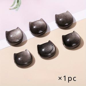 TEMU 1pc 자연적인 은빛 톰블드 고양이 머리 장식, 골든 셔니 오비디언, 수평 드릴 - DIY 보석 만들기 액세서리, 팔찌, 목걸이, 귀걸이, 목걸이 장식 | 톰블드 스톤 장식 | 에스닉 보석 장식, 고양이 보석