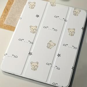 TEMU 사랑스러운 곰 패턴 트리폴드 플립 커버 스탠드 펜 홀더, 접을 수 있는 미끄럼 방지 조절 스탠드, 유연한 혼합 보호 케이스 for ipad Air 4/5 (10.9인치), 7/8/9 (10.2인치), 5/6/Air 1/2 (9.7인치), Air 3 (10.5인치), Pro (11인치), 10세대