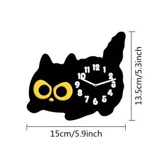 TEMU 1pc Glowtick 소형 검은 고양이 시계, 귀여운 애니메이션 스타일, 조용, 틱 소음 없음, 아크릴 재질, 비정형 모양, AA 배터리 구동, 1pc 배터리 포함, 거실, 침실, 교실, 크리스마스 및 생일 선물용