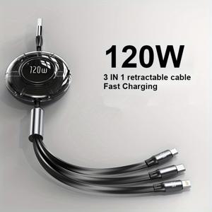 TEMU 120W 3in 1 USB-케이블 타입 C 6a 모바일 폰 충전기 아이폰 14 11 샤오미 폰 충전기 데이터 케이블