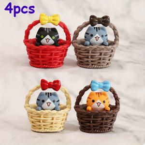 TEMU 4마리 귀여운 고양이 바구니 PVC, 케이크 DIY 장식용,소형조각품 인테리어 , 비전기식, 실내/차량 장식에 적합 - 크리스마스·할로윈·가을 홈데코 수집가 피규어