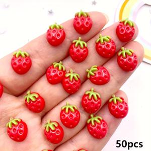 TEMU 50개 미니어처 레진 딸기 - 화려한 빨간색 & 녹색, 플랫백 네일 아트 차밍 DIY 공예, 결혼식 귀걸이 & 스크랩북 장식, 스크랩북 장식 | 현실적인 과일 디자인 | 세부적인 질감, 딸기 장식