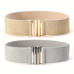 TEMU 2pcs 여성 벨트 세트 - 스타일리시한 탄성 와이드 허리띠, 프린트 및 솔리드 블랙, 캐주얼 옷, 청바지, 스커트 및 자켓에 완벽, 이상적인 생일 선물