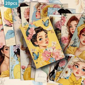 TEMU 20팩 ASSTSS 여성용 빈티지 핀업 일러스트 포스트카드 - 4x6인치 꽃 & 나비 디자인, 혼합 색상, 스크랩북 및 저널링용 장식 종이, 아트 포스트카드, 클래식 핀업 스타일, 상세한 삽화