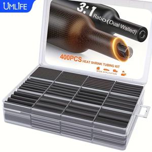 TEMU UMLIFE 접착층이 있는 400개 열수축 튜빙 키트 - 자동차 및 전기 케이블용, 방수 밀봉, 이중벽 보호, 보관함 포함
