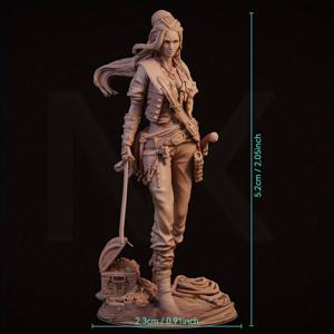 TEMU 52mm 미니 여인 해적 준비된 롤 플레잉 게임 모델 - 무색 레진 조각품, ABS 소재, 코스프레 및 테이블 탑 게임에 이상적, 완벽한 선물, 해적 테마