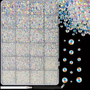 TEMU 16000pcs 손수 만든 레진 라인스톤, 2-6Mm 혼합 크기 비열화 복구 평면 백 보석, DIY 공예, 의류, 컵, 신발, 옷 및 네일 아트에 적합한 빛나는 .