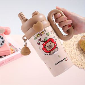 TEMU 1개 캐피바라 디자인 핸들과 빨대가 있는 보온 텀블러, 남녀공용 고용량 스테인리스 스틸 스포츠 물병 - 귀여운 카툰 컵, 일상적인 음료수기구, 야외 수분 유지, 재미있는 드링크웨어, 내구성 있는 제작, 누수방지 설계, 학생 필수품, 직장인|텀블러