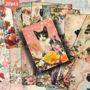 TEMU 20pcs 빈티지 고양이 포스트카드 - 4x6 인치 머메이드 쿼터 제너럴 저널러지 종이, 클래식 핀업 삽화, 우아한 꽃 및 고양이 디자인, 스크랩북, 크래프팅 및 선물 제작을 위한 수집 가능한 장식 카드, 고양이 러버 선물, 스크랩북 소재, 우아한 디자인, 세부적인 삽화