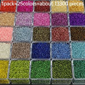 TEMU 13,300개 2mm 실버 충전 유리 구슬 세트, 25가지 색상으로 보석 만들기, DIY 귀걸이 및 팔찌 공예용
